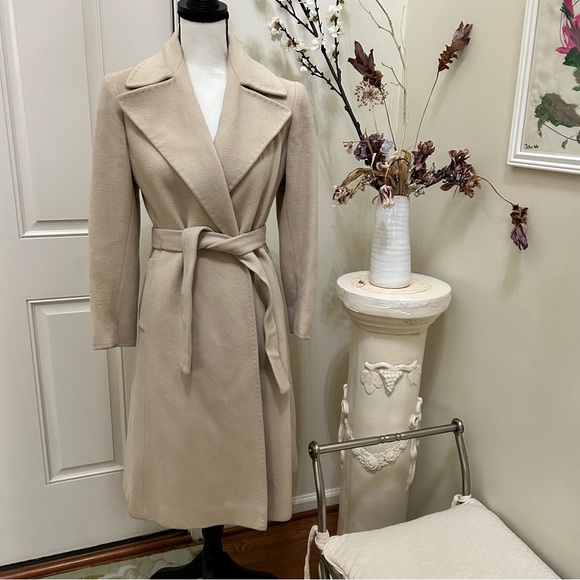 Cashmere belted tie only long bone ecru old Hollywood glam formal scandal coat - Picture 6 of 15